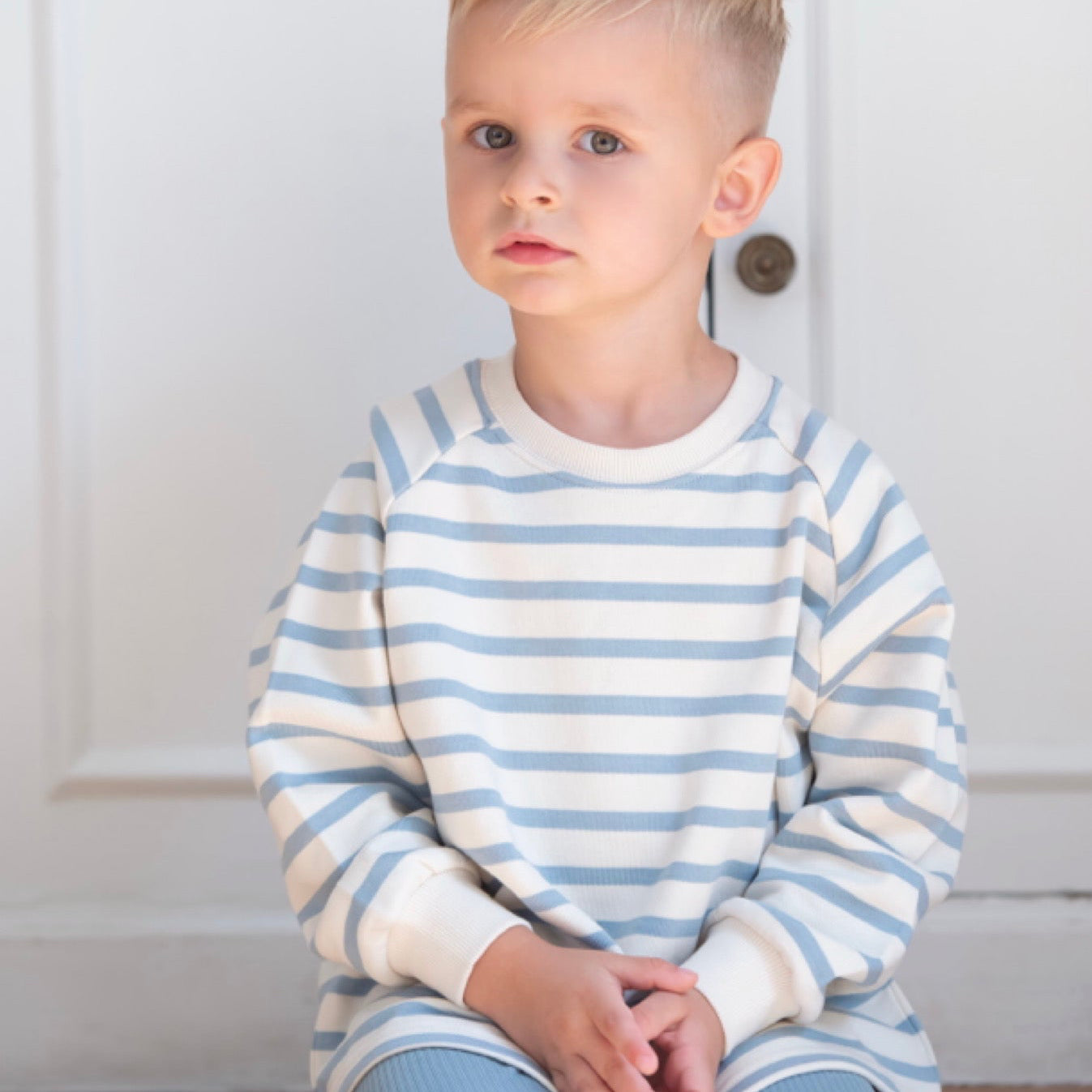 Cotton Sweatshirt - Cornflower Blue Stripe