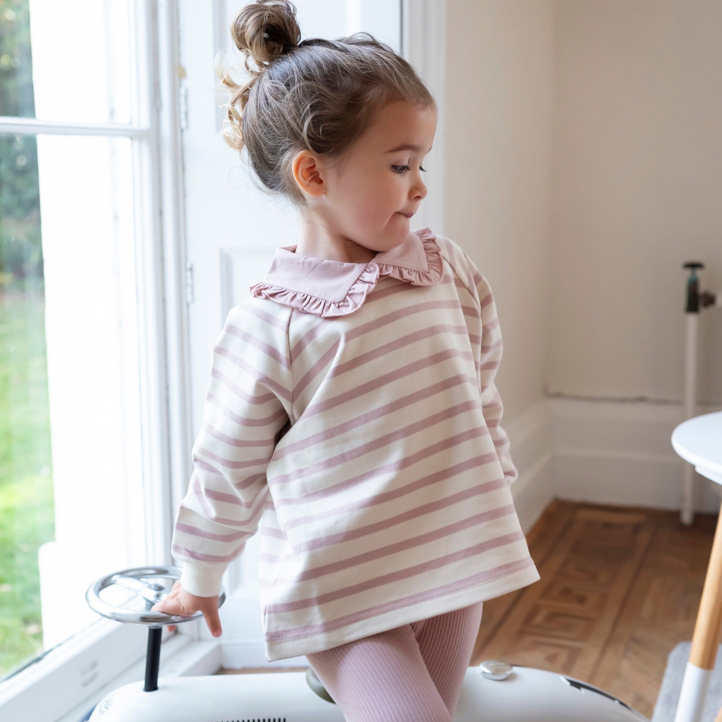 Cotton Sweatshirt - Dusky Pink Stripe